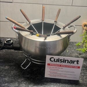 Cuisinart Stainless Steel Electric Fondue Set with Colorful Forks.  Like new